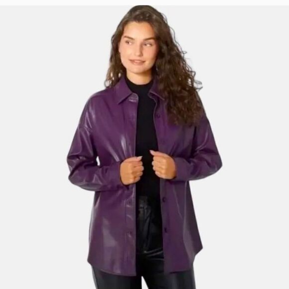Badgley Mischka aubergine purple stretch vegan leather schacket size Small NWT - Picture 1 of 4